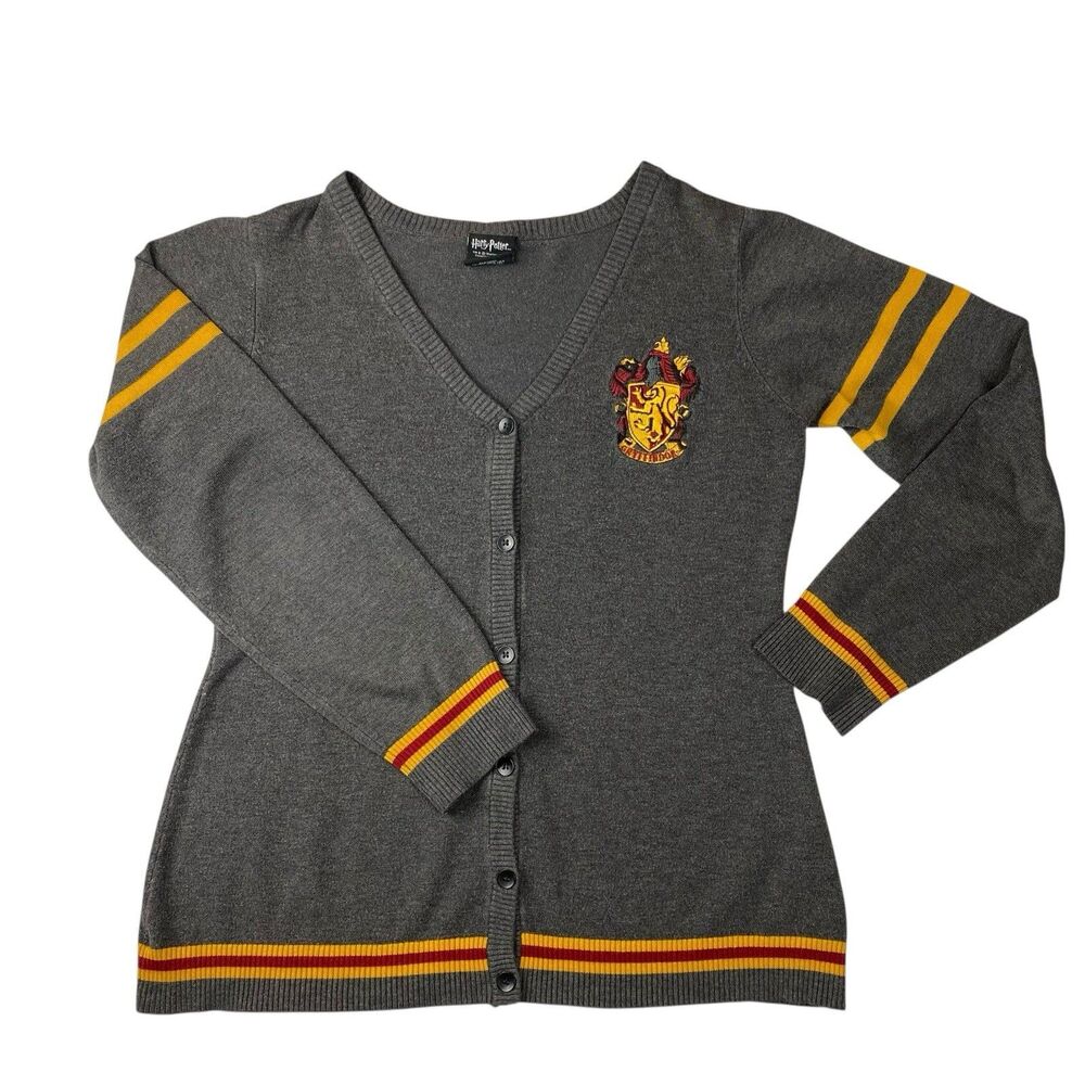 Harry Potter Gryffindor Cardigan Sweater Youth XL Gray Button Front House Crest
